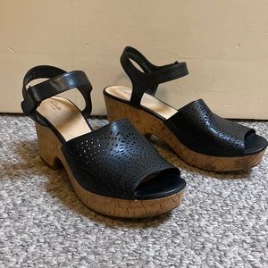 Clarks heeled Mary Jane clog, black leather, size 10, gently worn